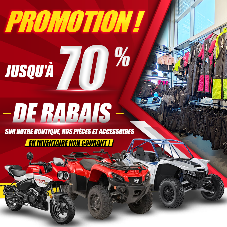 Des rabais jusqu’à 70 % sur notre boutique, nos pièces et accessoires